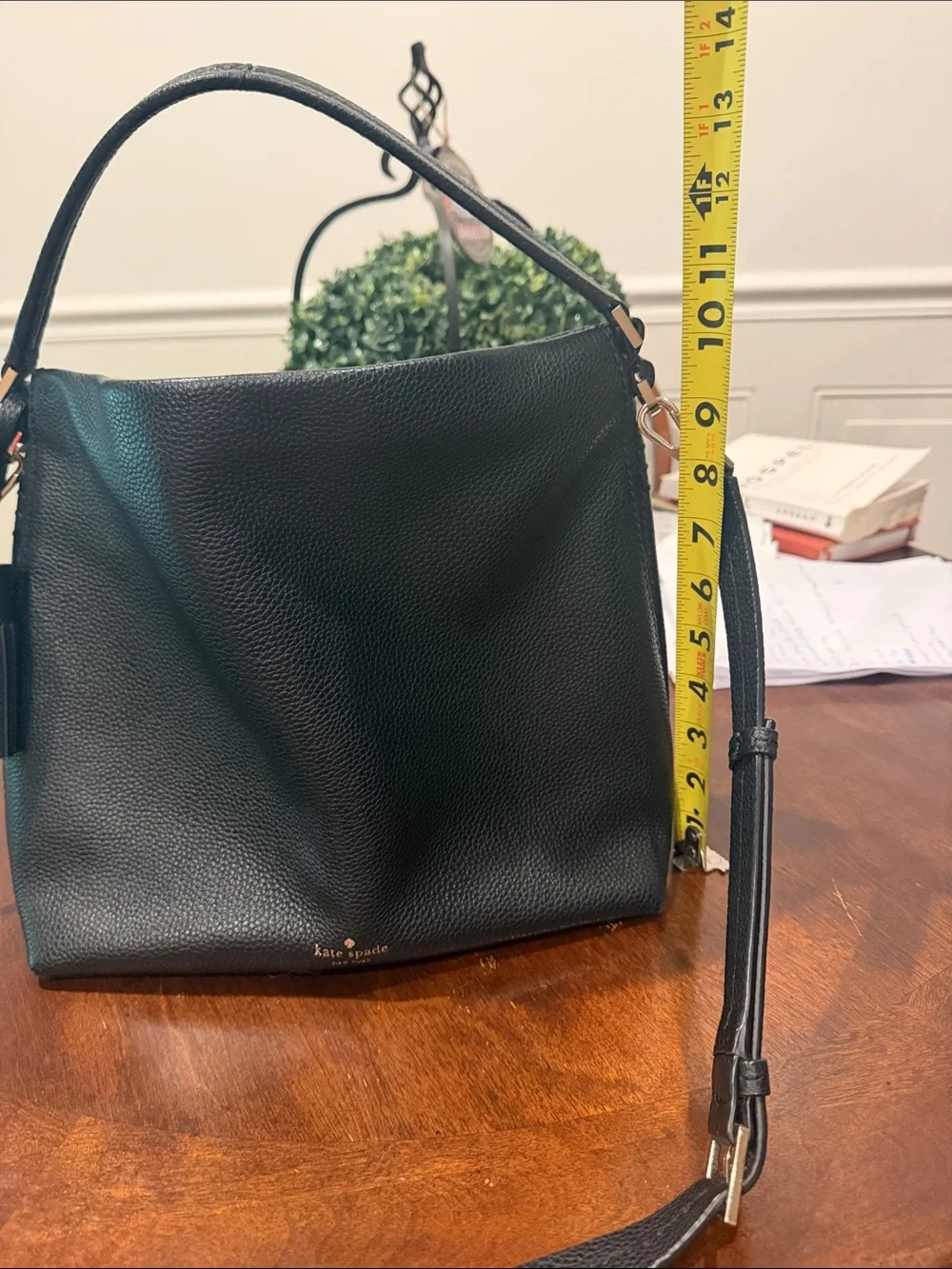 kate spade black pebbled leather shoulder hobo with tassel
